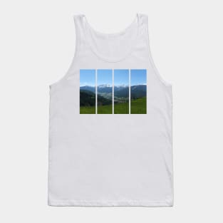 A great view of the Dolomites from a hill over the valley in South Tyrol. Lovely and relaxing place in the Italian Alps. Flowering fields and snowed mountains.. Sunny spring day. Tank Top